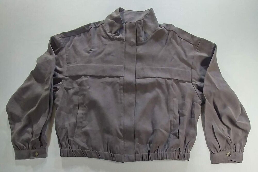 Nine West Drapey Utility Jacket Pockets Tab Sleeves  Shark Cove Bomber